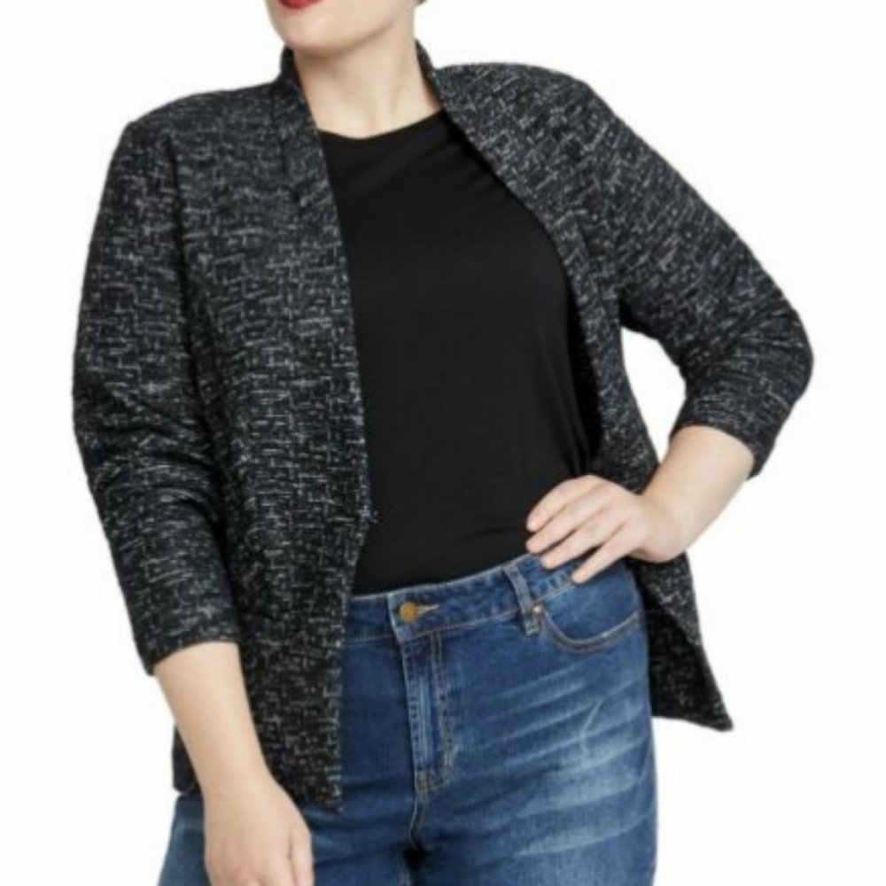RACHEL ROY Tweed Knit Mixed Media Jacket Top